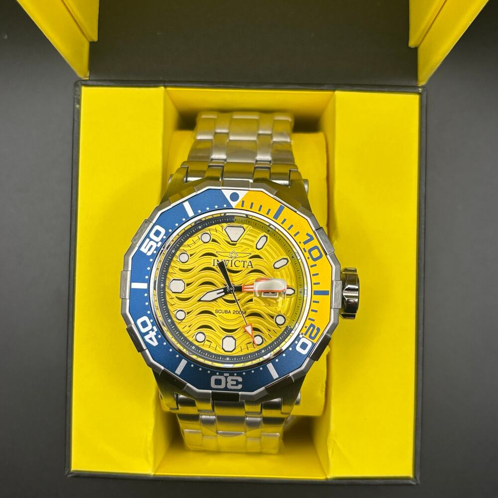 Invicta 47844 Pro Diver Wave Scuba Yellow Dial Blue Bezel Steel Alum Men's Watch - Picture 6 of 16